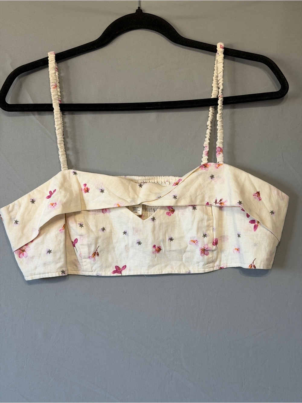 H&M Womens Linen Blend Floral Bralette Top Size L Festival Cropped Smocked Back